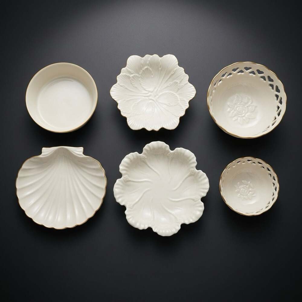 Vintage Lenox Ivory Porcelain Gold Rim Collection Set of 6